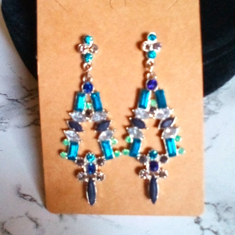 Vintage Rhinestone Statement Earrings, Chandelier Drop Earrings